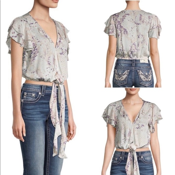 💋NWT Vintage Havana Flutter Sleeve Pull Over Ruffle Crop Top - Picture 1 of 16